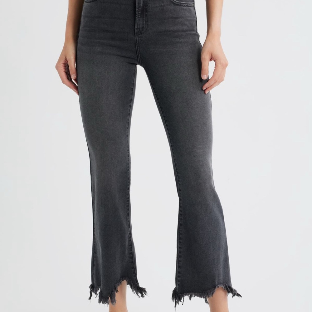 Black Frayed Hem Kick Flare Jeans